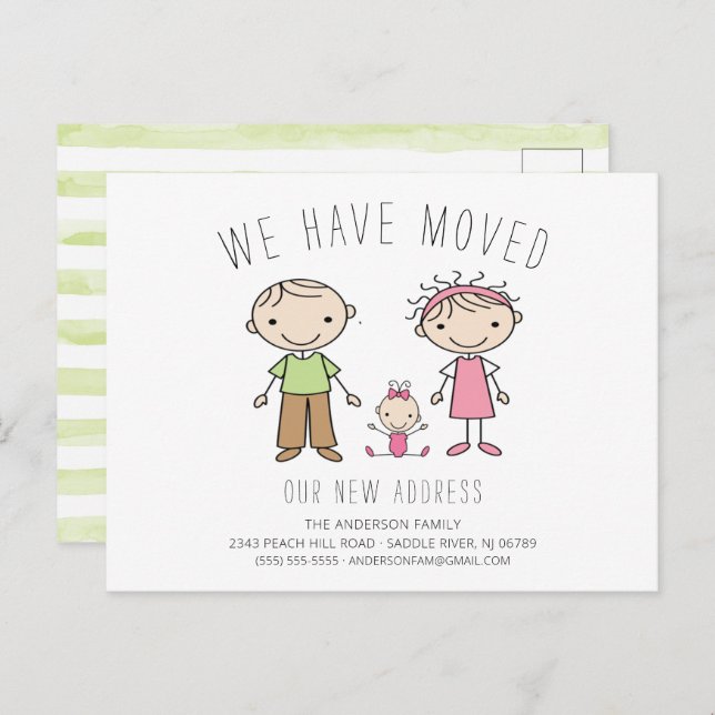 Cute Stick Figure Family Moving Announcement (Front/Back)