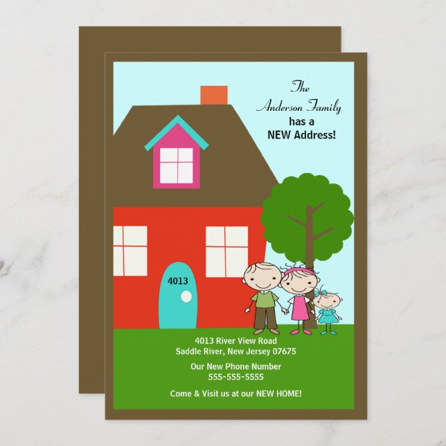 CUTE Stick Figure Family ~ Moving Announcement (Front/Back)