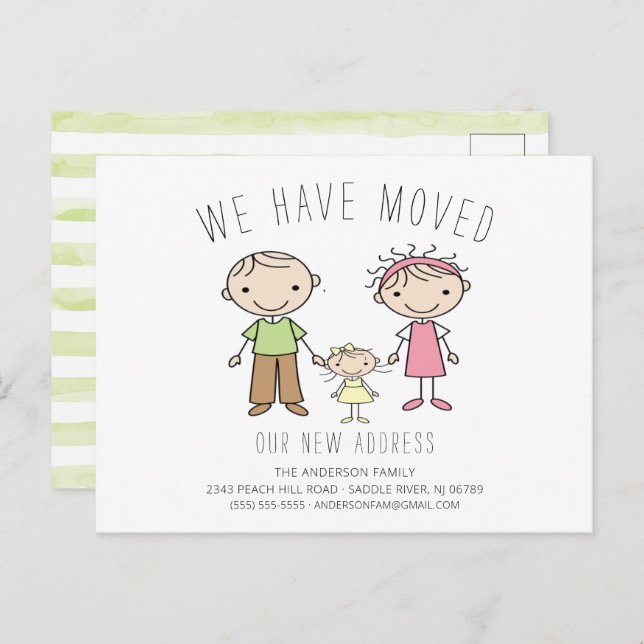 Cute Stick Figure Family Moving Announcement (Front/Back)