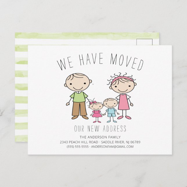 Cute Stick Figure Family Moving Announcement (Front/Back)