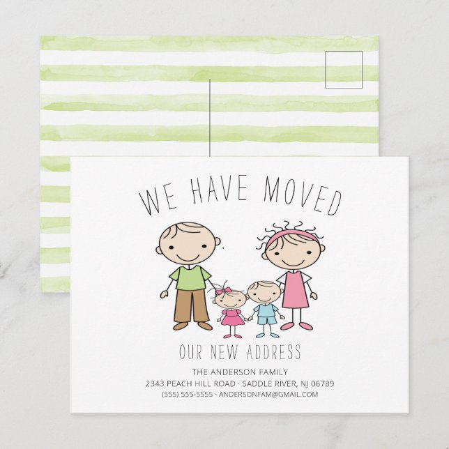 Cute Stick Figure Family Moving Announcement Postcard (Front/Back)