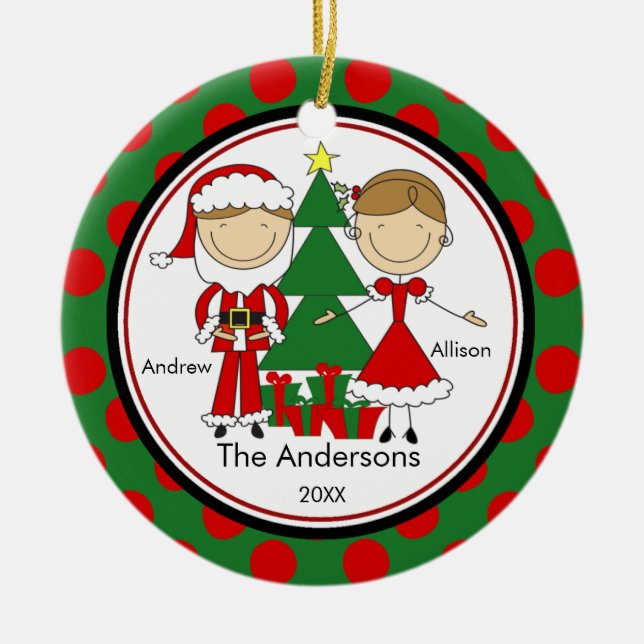 Cute Stick Figure Family of 2 Christmas Ornament (Front)