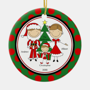Cute Stick Figure Family of 3 Christmas Ornament