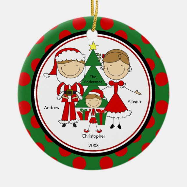 Cute Stick Figure Family of 3 Christmas Ornament (Front)