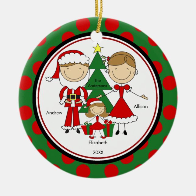 Cute Stick Figure Family of 3 Christmas Ornament (Front)