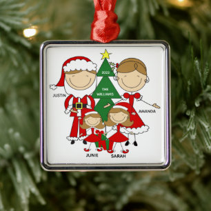 Cute Stick Figure Family of 4 Christmas Ornament