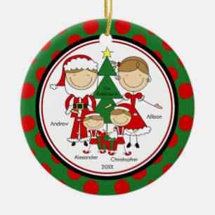Cute Stick Figure Family of 4 Christmas Ornament