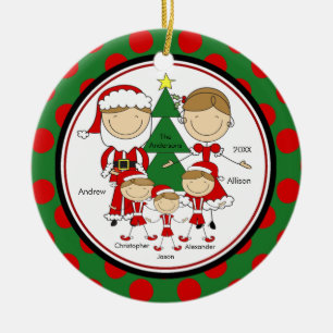 Cute Stick Figure Family of 5 Christmas Ornament