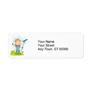 cute stick figure girl gardener farmer return address label
