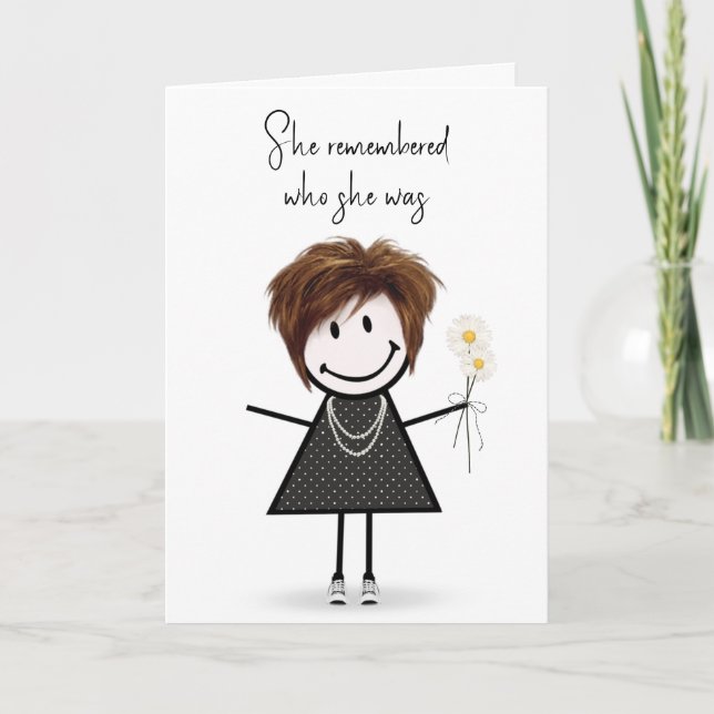 Cute Stick Figure Girl Thinking Of You Card (Front)