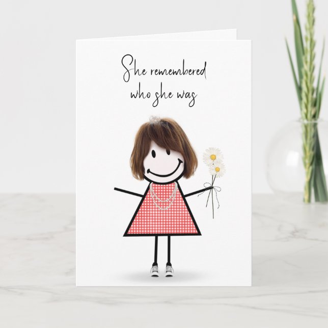 Cute Stick Figure Girl Thinking Of You Card (Front)