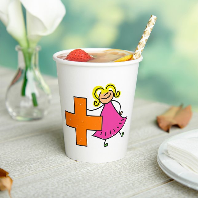 Cute Stick Figure Girl with Plus Sign  Paper Cups (Creator Uploaded)