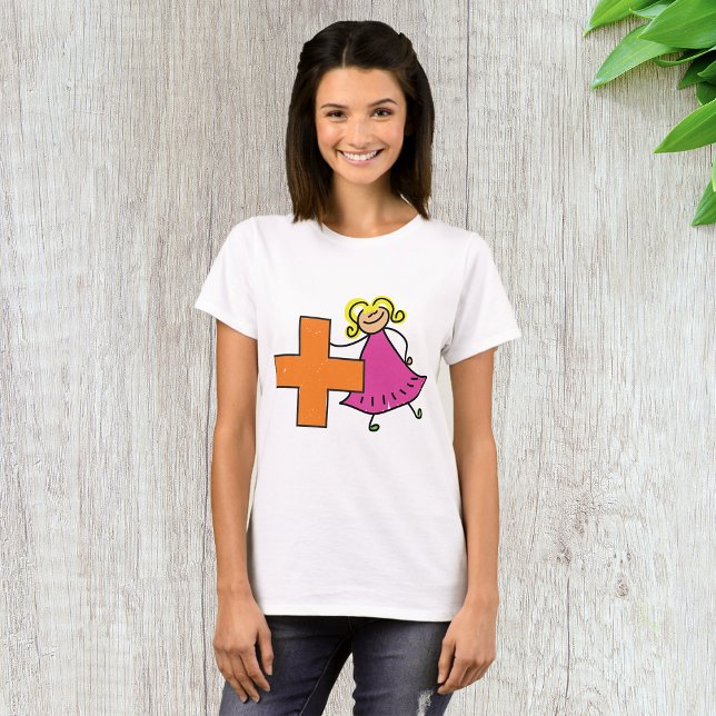 Cute Stick Figure Girl with Plus Sign  T-Shirt (Creator Uploaded)