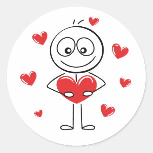 Cute Stick Figure Holding Heart  Classic Round Sticker