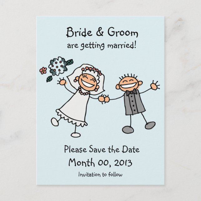 Cute Stick Figure Save the Date Postcards (Front)