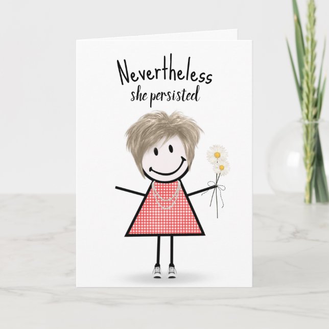 Cute Stick Girl in Gingham Dress Inspiration   Card (Front)