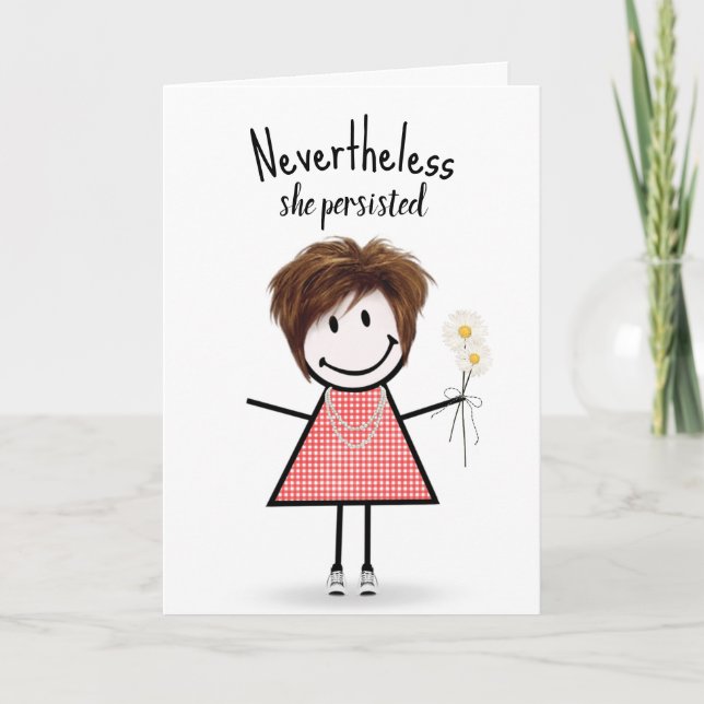 Cute Stick Girl in Gingham Dress Inspiration Card (Front)
