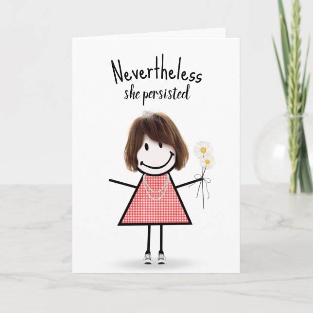 Cute Stick Girl in Gingham Dress with Quote Card (Front)