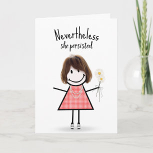 Cute Stick Girl in Gingham Dress with Quote Card