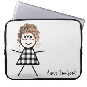 Cute Stick Girl with Hair and Name  Laptop Sleeve