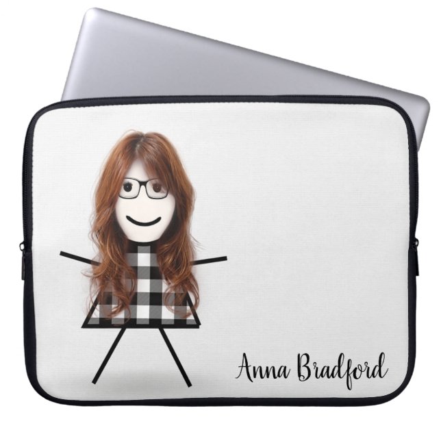 Cute Stick Girl with Hair and Name   Laptop Sleeve (Front)