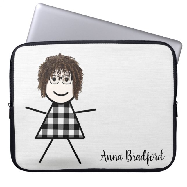 Cute Stick Girl with Hair and Name   Laptop Sleeve (Front)