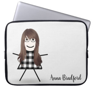 Cute Stick Girl with Hair and Name Laptop Sleeve