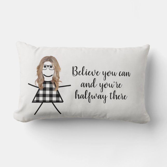 Cute Stick Girl with Hair and Quote   Lumbar Cushion (Front)