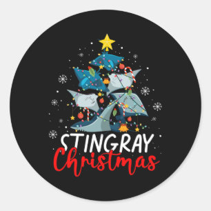 Cute Stingray Christmas Tree Pajama Matching Costu Classic Round Sticker