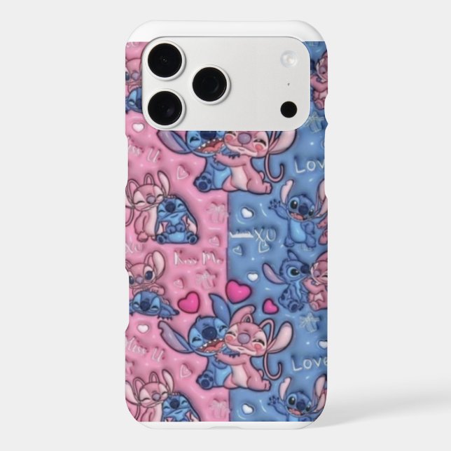 Cute Stitch and Angel Blue & Pink Pattern iPhone 1 (Back)