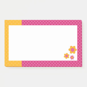 Cute stitched flowers on pink plaid and yellow dot post-it notes