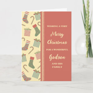 Cute Stockings Godson & Family Merry Christmas Card