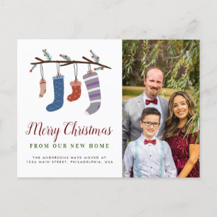Cute Stockings Merry Christmas New Home Moving Announcement Postcard