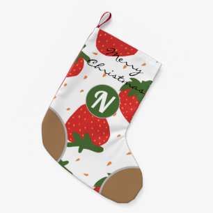 Cute storeberry red Monogrammed green stylish Xmas Small Christmas Stocking