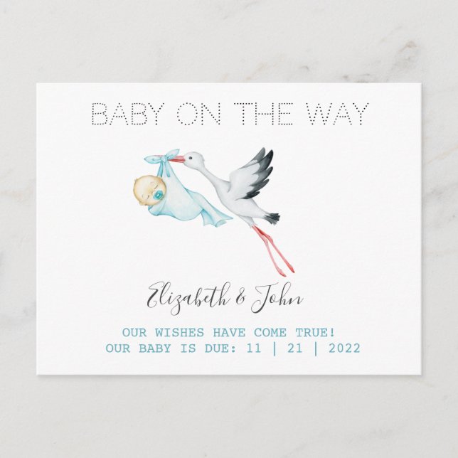 Cute Stork  Baby  Announcement Postcard (Front)