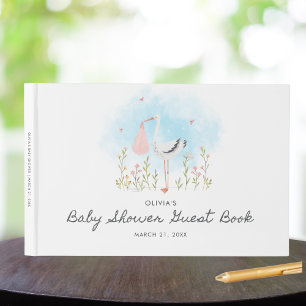 Cute Stork Baby Girl Baby Showere Guest Book
