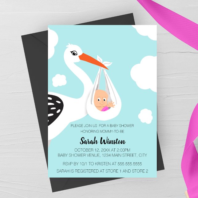 Cute Stork Baby Shower Invitation (Creator Uploaded)