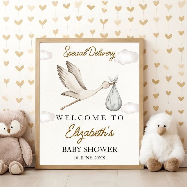 Cute Stork Baby Shower Neutral Poster (Creator Uploaded)