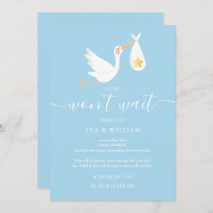 Cute Stork Baby Shower Sprinkle Blue Update Card