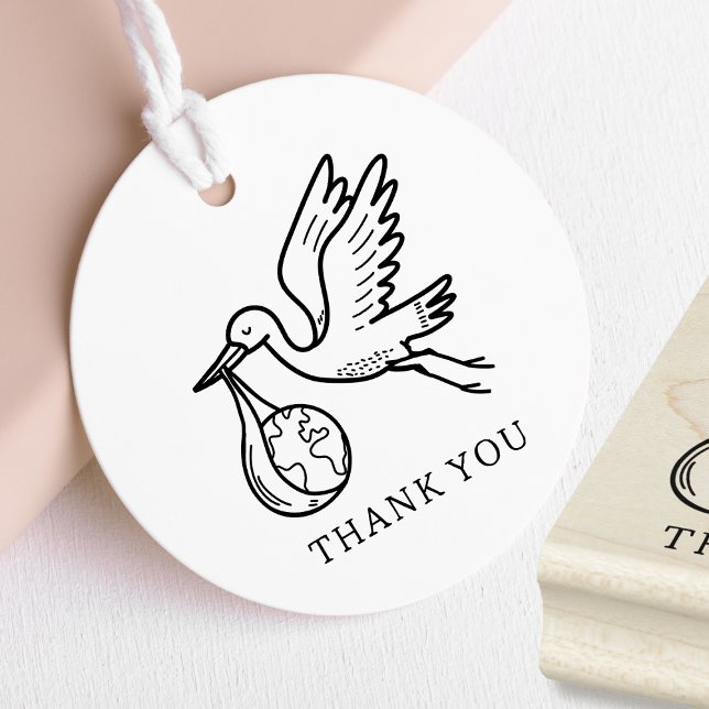 Cute Stork Baby Shower Thank You Rubber Stamp (small baby shower stamp for favor tags)