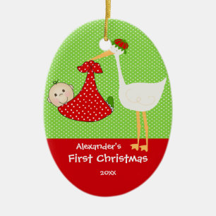 Cute Stork Baby's First Christmas Ornament