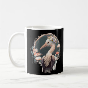Cute Stork Bird Flower Crown Floral Birds Coffee Mug