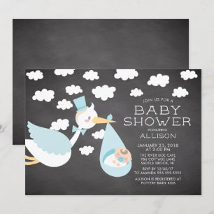 Cute Stork Boys Baby Shower Invitation