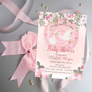 Cute Stork Floral Baby Shower Invitation