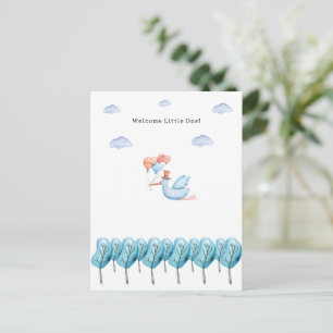 Cute Stork Flying Over The Forest Welcome New Baby Postcard