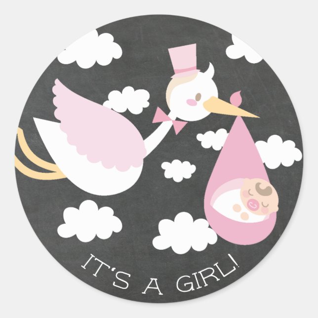 Cute Stork It' a Girl Favour Sticker (Front)