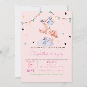 Cute Stork Little Bunny Baby Shower Invitation
