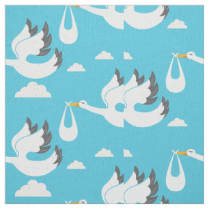 Cute Storks carrying babies pattern Fabric