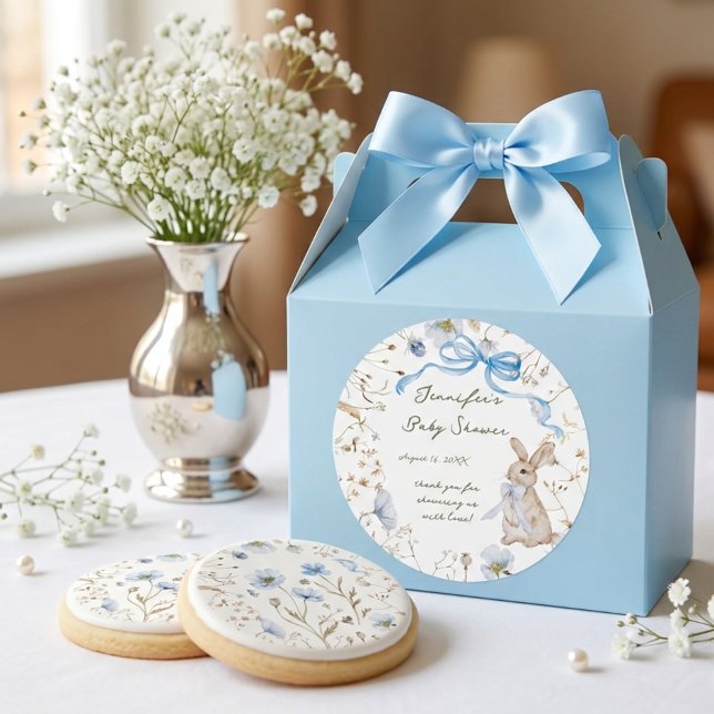 Cute Storybook Bunny Wildflower Wreath Baby Shower Classic Round Sticker (Creator Uploaded)