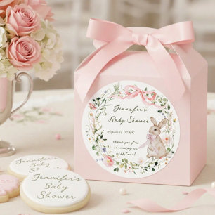 Cute Storybook Bunny Wildflower Wreath Baby Shower Classic Round Sticker